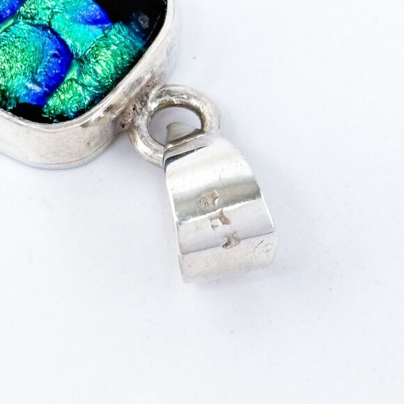 Vintage Artisan Sterling Silver 925 Blue Green Dichroic Glass Pendant - Picture 5 of 7